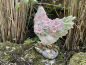 Stehendes Huhn mit Blumen Deko Gartenfigur