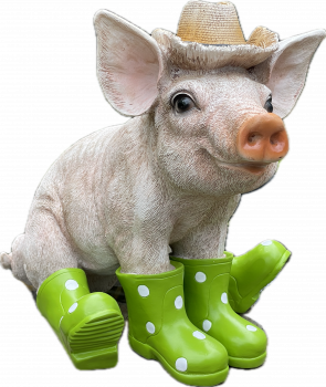 Deko Schwein mit Hut und Stiefel