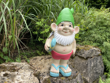 Zwerg mit Surfbrett Sommer Gartenfigur Teich