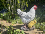 Huhn Hänne mit 2 Küken Deko Gartenfigur